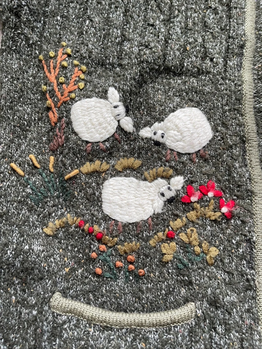 Vintage Austrian Wool Blend Cardigan Sweater with Grandmacore Embroidery - Picture 4 of 7